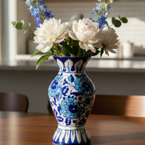 Handmade Blue Pottery Floral Vase – 7.5 Inch Decorative Ceramic Vase
