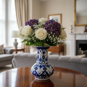 Handmade Blue Pottery Flower Vase – 7 × 5.5 Inch Decorative Ceramic Vase