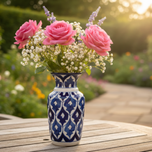 Handcrafted Blue Pottery Floral Vase – 8 × 5 Inches