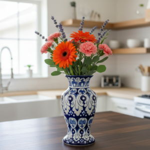 Handcrafted Blue Pottery Floral Vase – 9 × 5.4 Inches