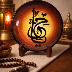 handcrafted islamic calligraphy decorative plate with wooden stand – premium tableware & office décor
