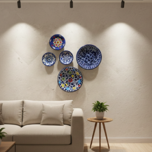 handcrafted blue pottery wall plate set (set of 5)