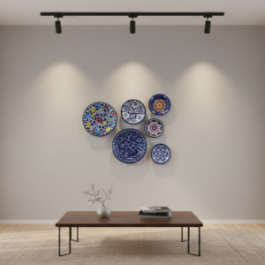 handcrafted blue pottery wall plates décor – set of 6 (mixed sizes)