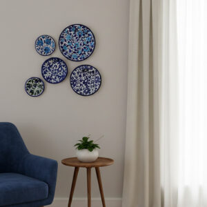 premium multani blue pottery wall décor plate set – 5 pieces (6”, 8”, 9” & 10.5”)