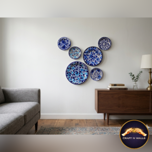 handmade multani blue pottery wall décor plate set (6 pieces | 6”, 8” & 10.5”)