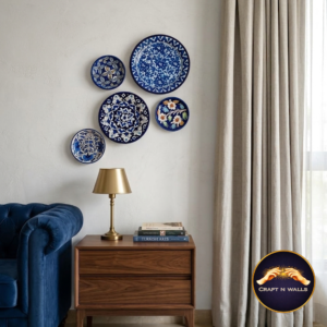 premium multani blue pottery wall décor plate set – 5 pieces (6”, 8”, 9” & 10.5”)