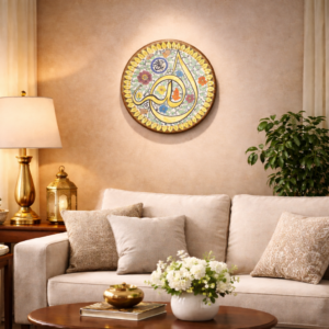 handcrafted blue pottery islamic calligraphy wall plate – 12 inch decorative art