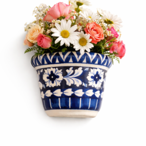handcrafted blue pottery wall planter – ceramic hanging flower pot for indoor home decor