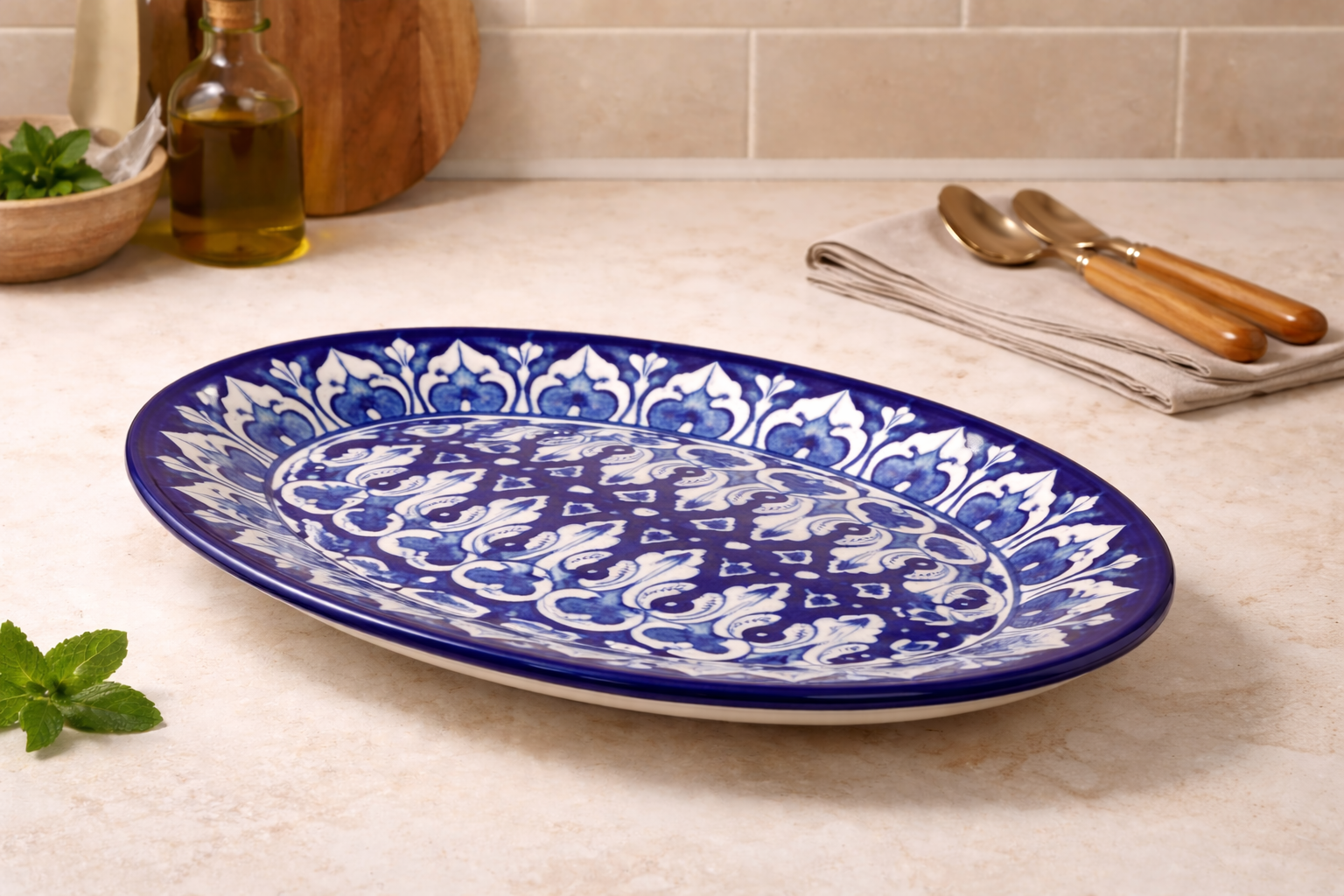 12 inch blue pottery oval serving tray – handcrafted ceramic platter for dining & table decor 12 inch blue pottery oval serving tray – handcrafted ceramic platter for dining & table decor
