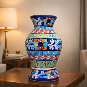 12 inch handcrafted multicolor blue pottery vase – medium decorative ceramic flower vase for living room & home décor