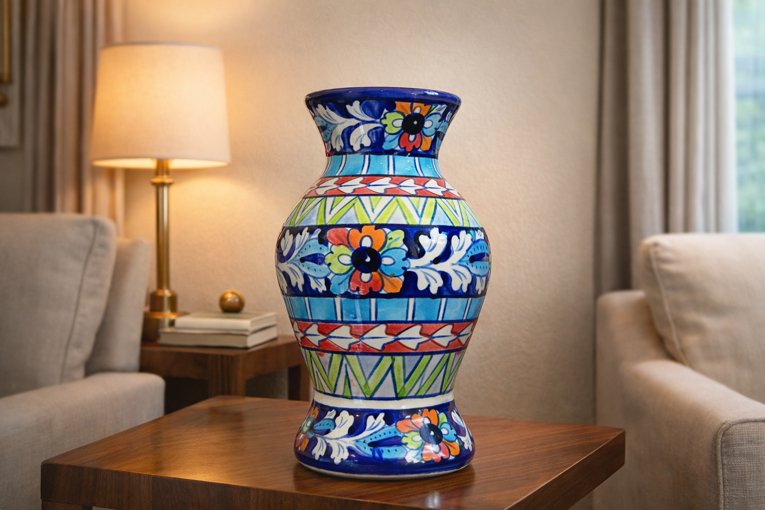 12 inch handcrafted multicolor blue pottery vase – medium decorative ceramic flower vase for living room & home décor 12 inch handcrafted multicolor blue pottery vase – medium decorative ceramic flower vase for living room & home décor