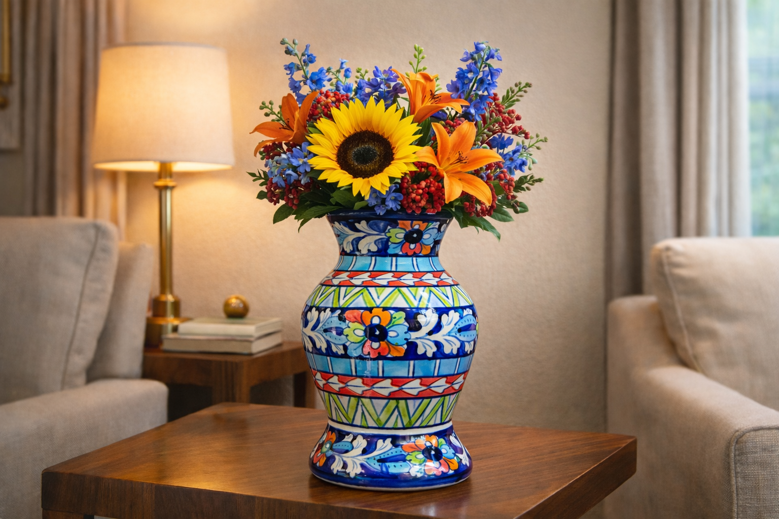 12 inch handcrafted multicolor blue pottery vase – medium decorative ceramic flower vase for living room & home décor 12 inch handcrafted multicolor blue pottery vase – medium decorative ceramic flower vase for living room & home décor