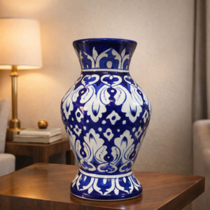 12 inch handcrafted blue pottery vase – glossy ceramic floral home décor vase (medium size)