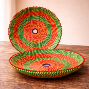 handwoven 12 inch chaabi / changair – traditional multicolor decorative tray