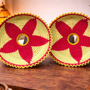 handcrafted 13 inch chabi / changair – traditional woven decorative tray (pack of 2)