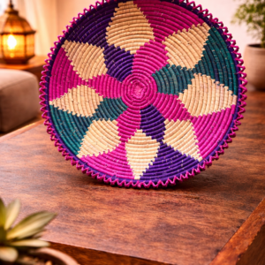 13 inch handmade chabi / changair – traditional multicolor woven wall decor & serving tray