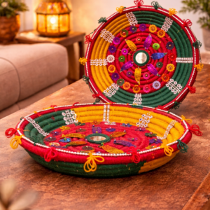 handcrafted 12 inch decorative chabi / changair (pack of 2) – traditional multicolor ethnic wall & table decor