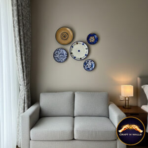 handcrafted ceramic wall plates set (6”, 7”, 9.5”) – decorative blue pottery wall décor for living room & bedroom
