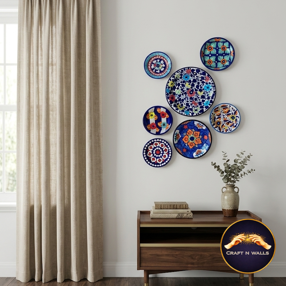 handcrafted ceramic wall plates set (7 pieces) – blue & mustard decorative wall art – 6”, 8” & 9.5” inch hanging plates handcrafted ceramic wall plates set (7 pieces) – blue & mustard decorative wall art – 6”, 8” & 9.5” inch hanging plates