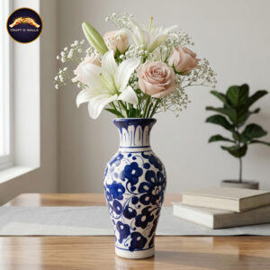 handcrafted blue pottery flower vase – traditional pakistani ceramic decorative vase