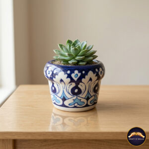 handcrafted blue and azure floral ceramic succulent planter – artisanal glazed mini pot for indoor plants and home decor