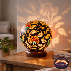 handcrafted camel skin lamp – traditional floral cutwork table lamp with warm ambient glow | luxury pakistani home décor