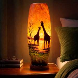20 inch handmade camel skin lamp – hand painted giraffe sunset table lamp for premium home decor