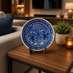 hand painted blue pottery ceramic plate 9 inch – traditional floral tableware & wall décor