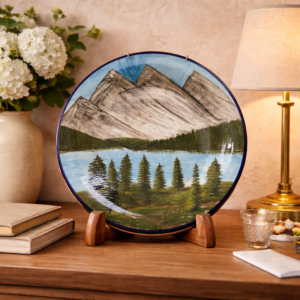 10.5 inch handmade scenic decorative plate – hand painted mountain landscape ceramic wall & table decor