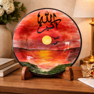 9 inch handmade islamic calligraphy decorative plate – hand painted sunset ceramic wall & table decor