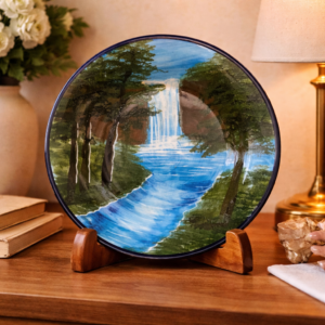 9 inch handmade waterfall scenic decorative plate – hand painted ceramic wall & table decor