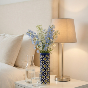 13 inch handmade blue pottery vase – hand painted geometric floral ceramic vase for home decor