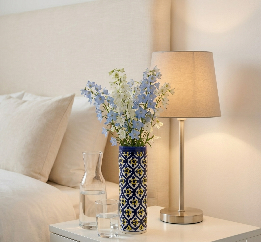 13 inch handmade blue pottery vase – hand painted geometric floral ceramic vase for home decor 13 inch handmade blue pottery vase – hand painted geometric floral ceramic vase for home decor