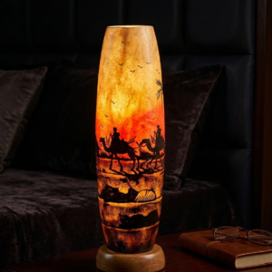 16 inch handmade camel skin lamp – hand painted desert camel scene table lamp for bedside & home decor