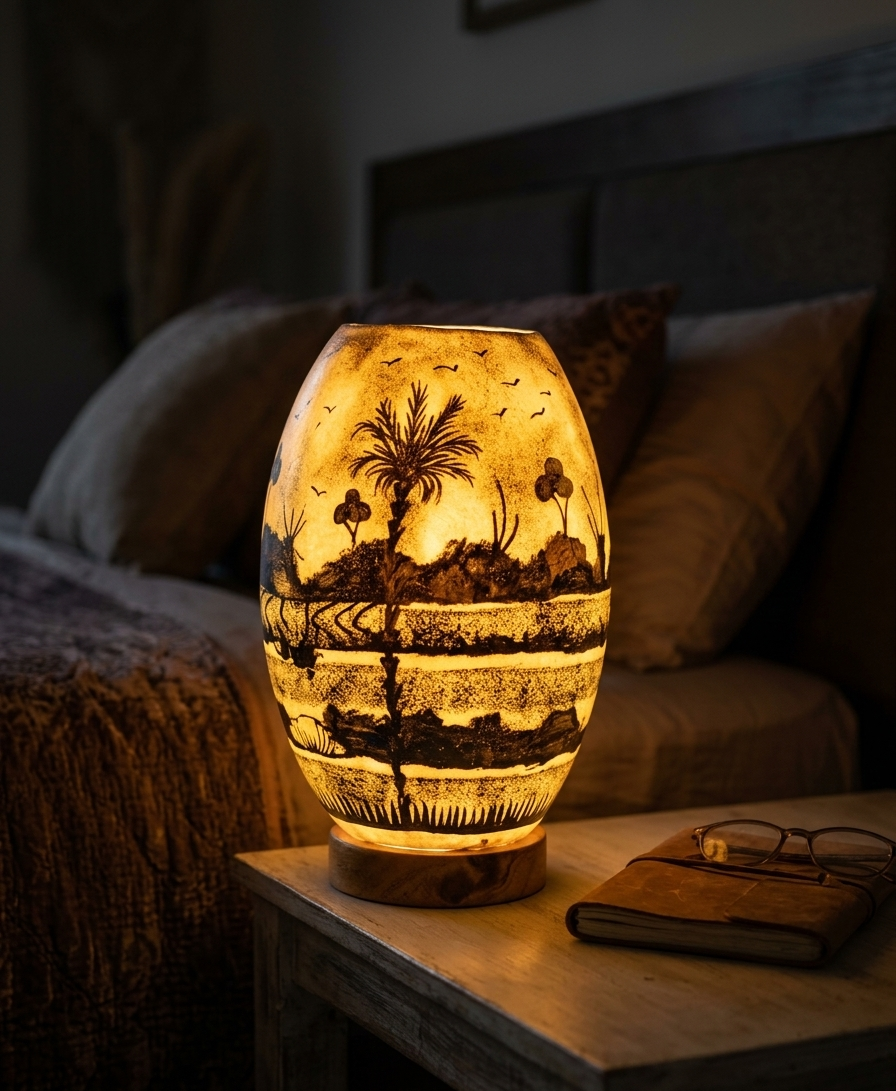 14 inch handmade camel skin lamp – hand painted palm desert scene table lamp for bedside & home decor 14 inch handmade camel skin lamp – hand painted palm desert scene table lamp for bedside & home decor