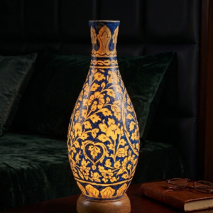 20 inch handmade camel skin lamp – hand painted blue floral table lamp for luxury home decor