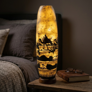 20 inch handmade camel skin lamp – hand painted desert caravan table lamp for premium home decor