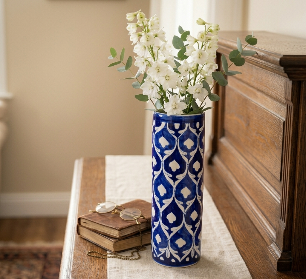 13 inch handmade blue pottery vase – tall cylindrical floral ceramic vase for home decor 13 inch handmade blue pottery vase – tall cylindrical floral ceramic vase for home decor