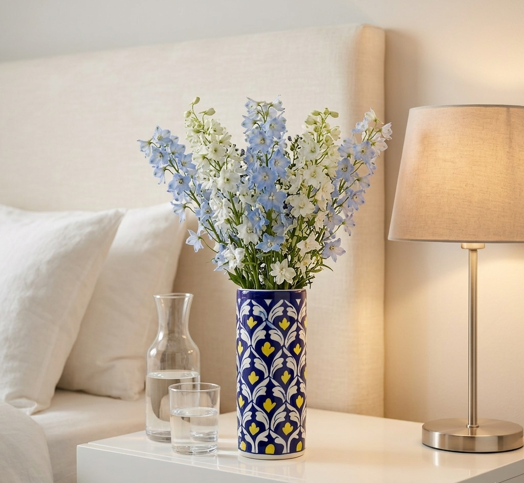 10 inch handmade blue pottery vase – hand painted floral vine ceramic vase for home decor 10 inch handmade blue pottery vase – hand painted floral vine ceramic vase for home decor