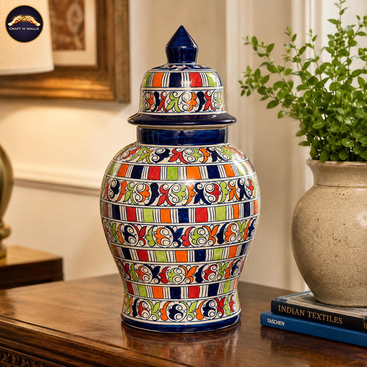 19 inch hand painted multicolored ceramic ginger jar with lid – vibrant traditional floral & geometric urn – decorative temple jar for home decor 19 inch hand painted multicolored ceramic ginger jar with lid – vibrant traditional floral & geometric urn – decorative temple jar for home decor