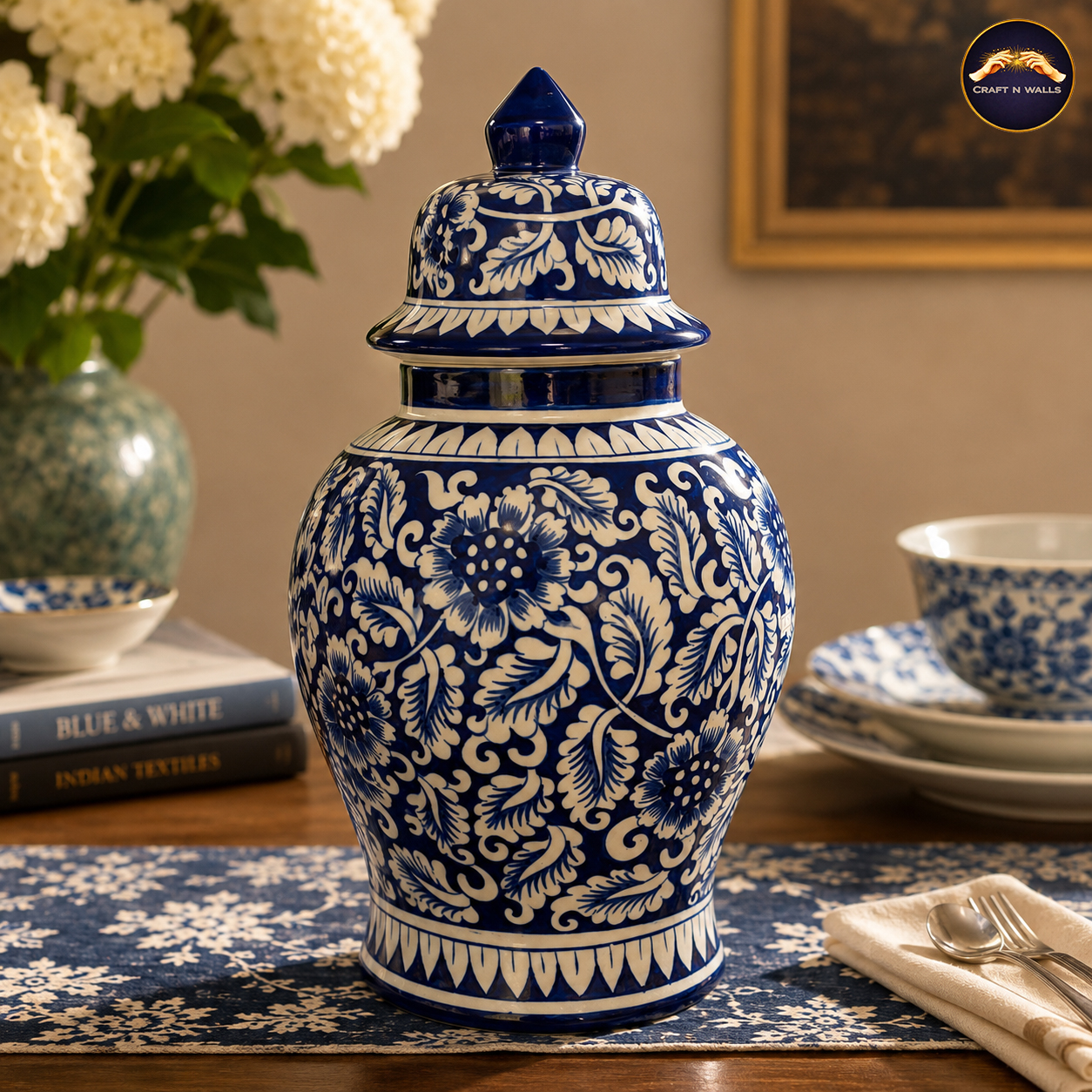 19 inch handcrafted blue pottery floral ginger jar with lid – royal blue ceramic decorative vase for luxury home décor 19 inch handcrafted blue pottery floral ginger jar with lid – royal blue ceramic decorative vase for luxury home décor
