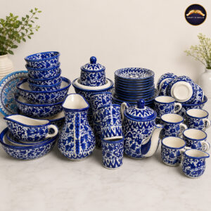 authentic multani blue pottery dinner set 53 piece hand painted ceramic collection (6 person serving)