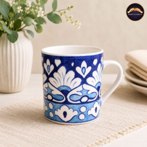 Home handcrafted blue pottery ceramic coffee mug – blue & white floral tea mug for everyday elegance