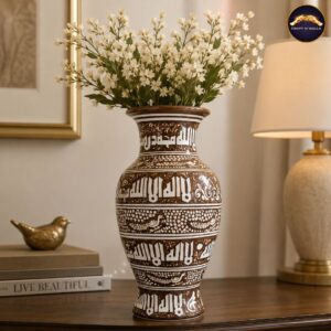 16 inch handcrafted brown blue pottery floral ceramic vase | decorative artisan flower vase | traditional home décor for living room & console table