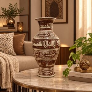 16 inch handcrafted brown blue pottery floral ceramic vase | decorative artisan flower vase | traditional home décor for living room & console table