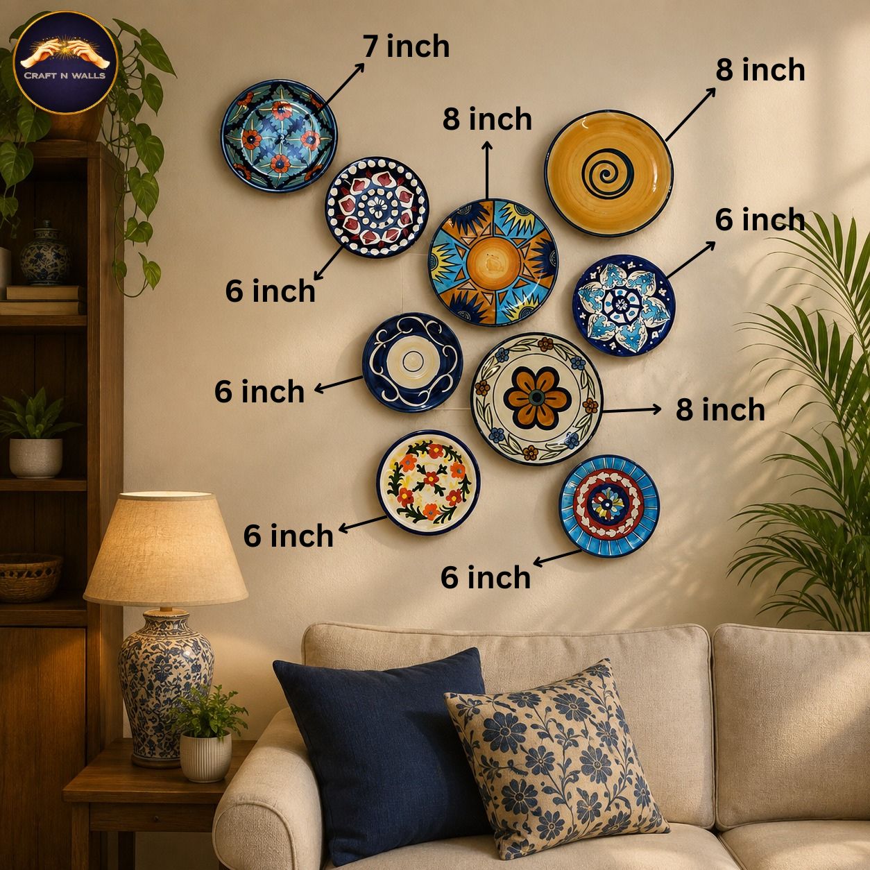 handcrafted blue pottery wall plates set of 9 – multicolor decorative plate wall art for living room & home décor handcrafted blue pottery wall plates set of 9 – multicolor decorative plate wall art for living room & home décor