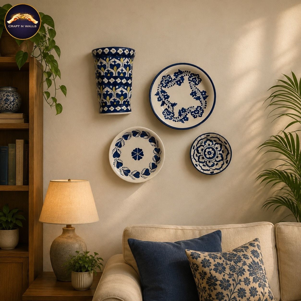 handcrafted blue pottery wall decor set of 4 – blue & white decorative plates with wall planter handcrafted blue pottery wall decor set of 4 – blue & white decorative plates with wall planter
