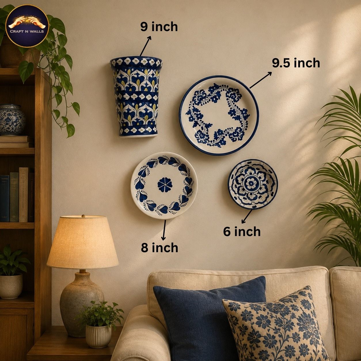 handcrafted blue pottery wall decor set of 4 – blue & white decorative plates with wall planter handcrafted blue pottery wall decor set of 4 – blue & white decorative plates with wall planter