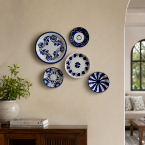 inch handmade blue pottery wall plate set of 5 – hand painted ceramic decorative plates for home décor