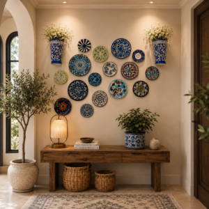 handmade blue pottery wall plate collection – assorted decorative plates in 6, 7, 8 & 9.5 inch sizes